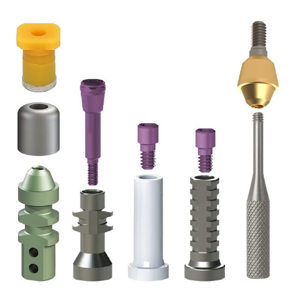 Narrow Platform Straight Multi Unit Kit 3mm Shoulder Includes 1-MU-KSAN, 1-MU-KSSL, 1-MU-KSOTT, 1-MU-KSSLP, 1-MU-KS-PT, 1-MU-KSHC & 2-MU-KSTS