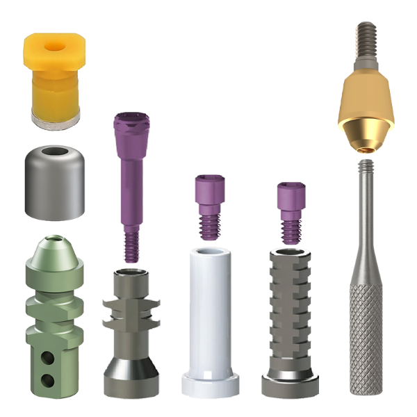 Narrow Platform Straight Multi Unit Kit 4mm Shoulder Includes 1-MU-KSAN, 1-MU-KSSL, 1-MU-KSOTT, 1-MU-KSSLP, 1-MU-KS-PT, 1-MU-KSHC & 2-MU-KSTS